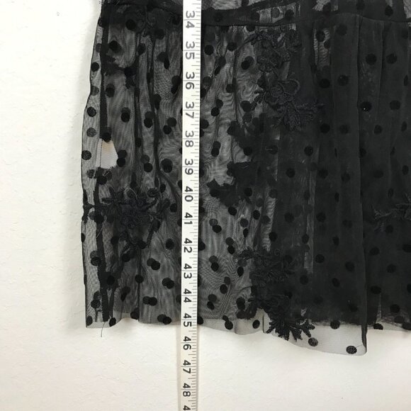 Zara Black Sheer Mesh Polka Dot/Floral Embroidery Midi Dress Size Medium - Picture 7 of 9